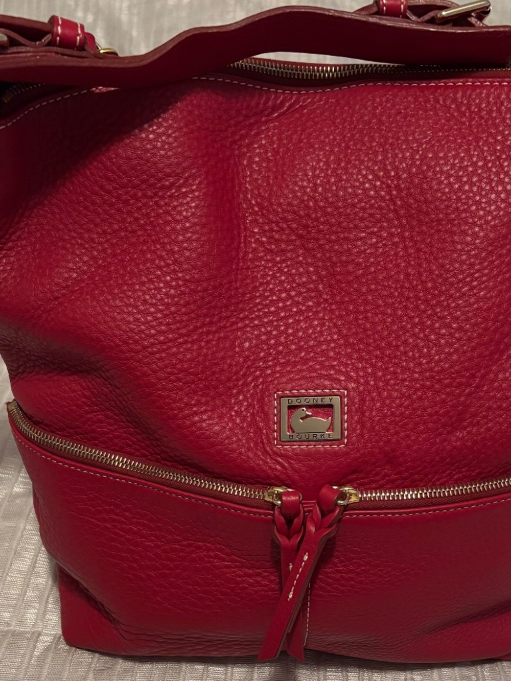 Dooney & Bourke Dillen Red Pebble Leather Double Pocket Shoulder Bag